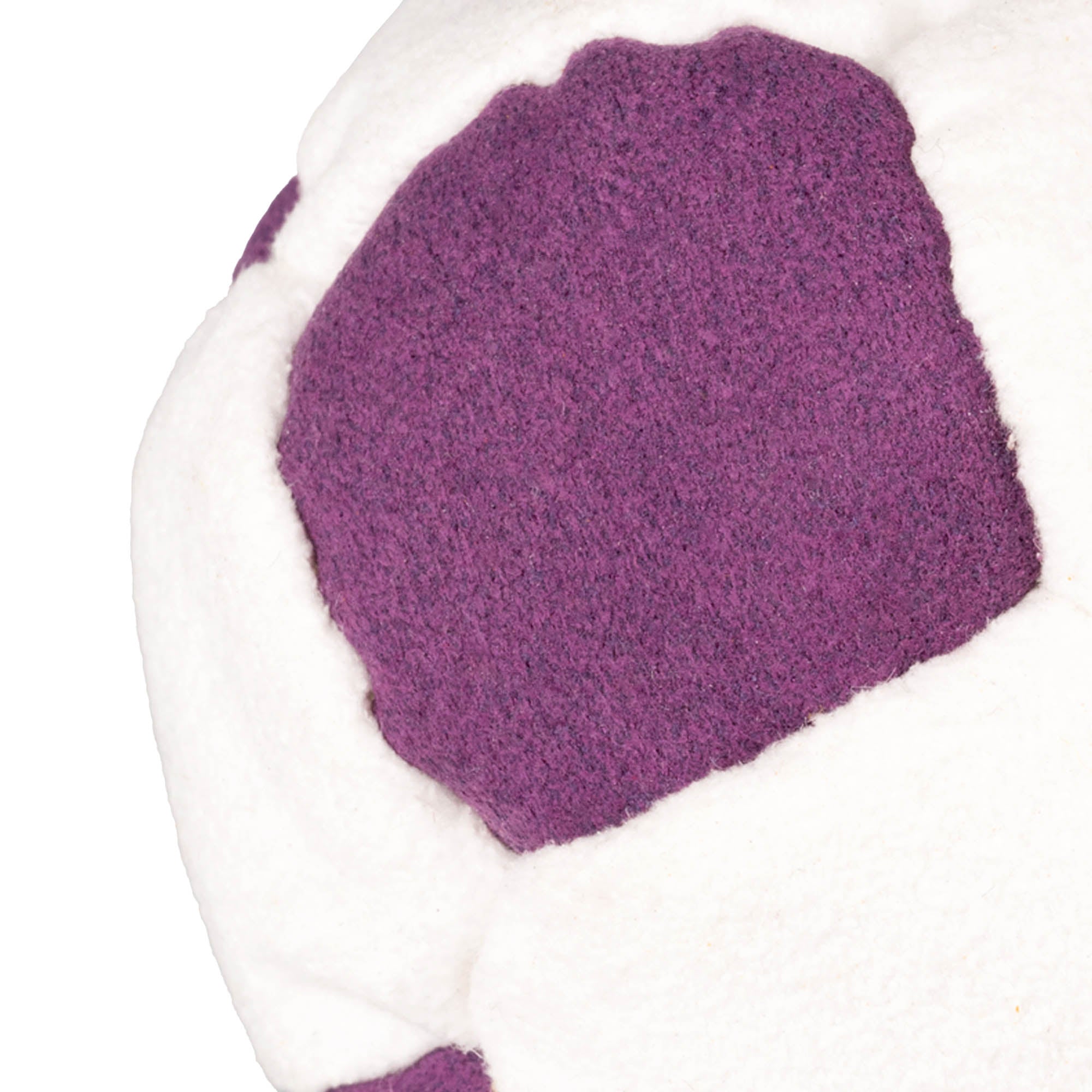 Purple and white hacky sack close up stitching