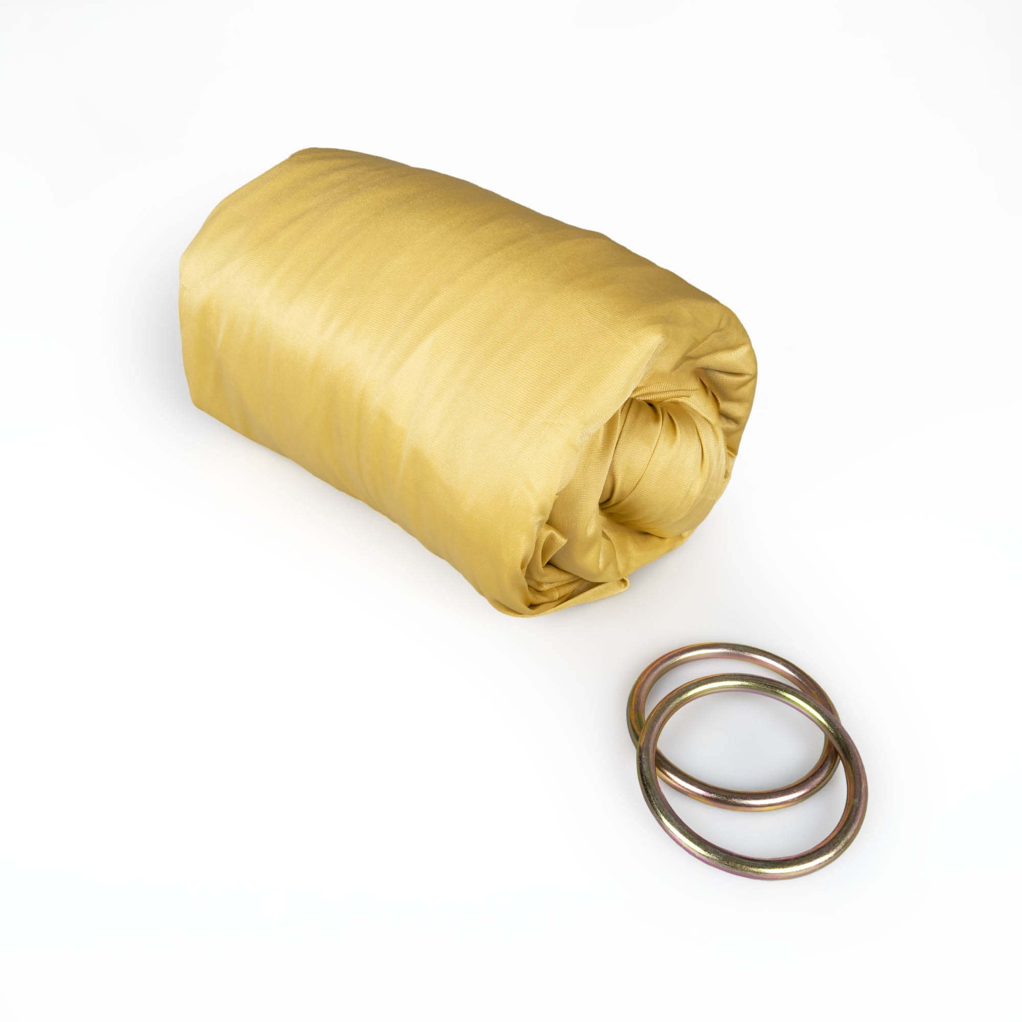 Gold yoga hammock with O rings detached