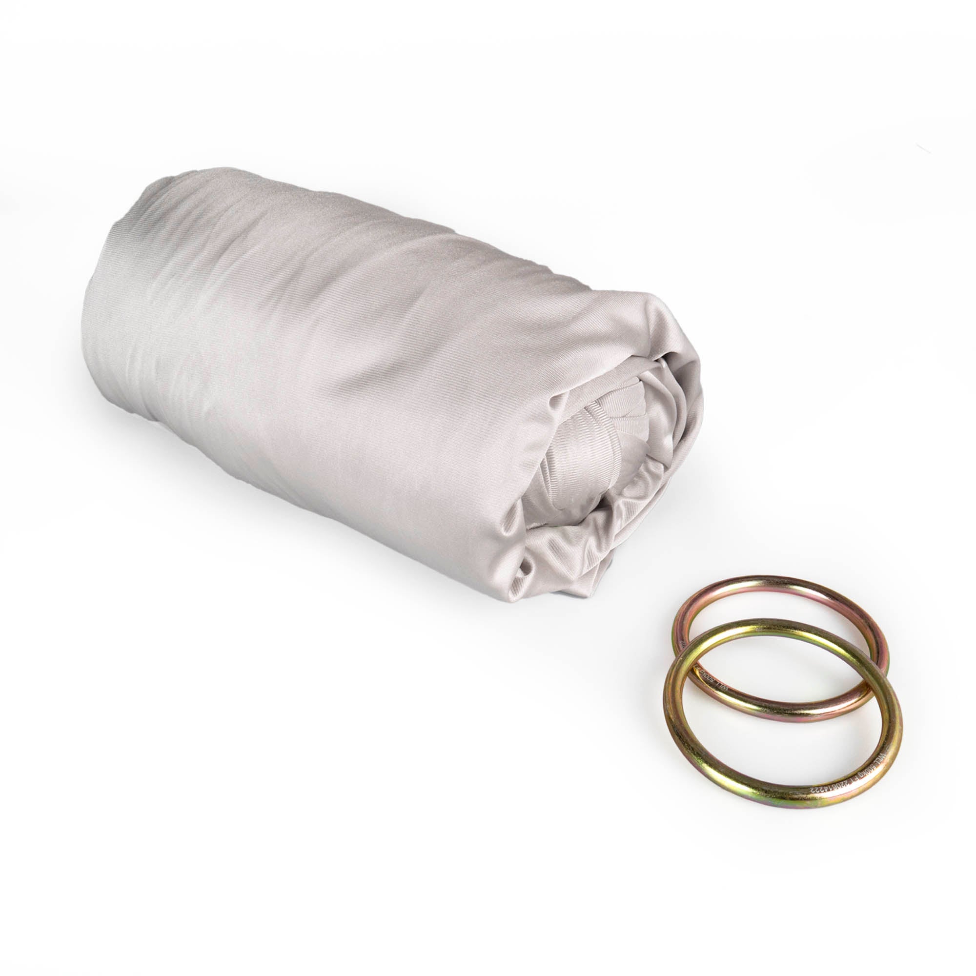Silver yoga hammock with O rings detached