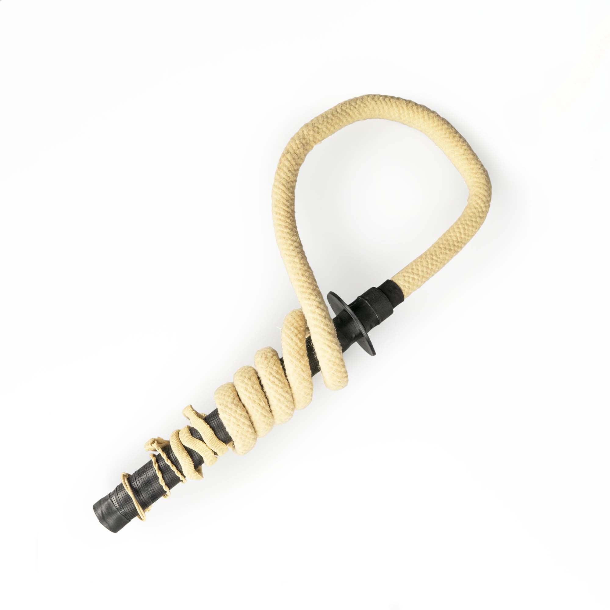 Gora fire whip with the whip wrapped around the handle