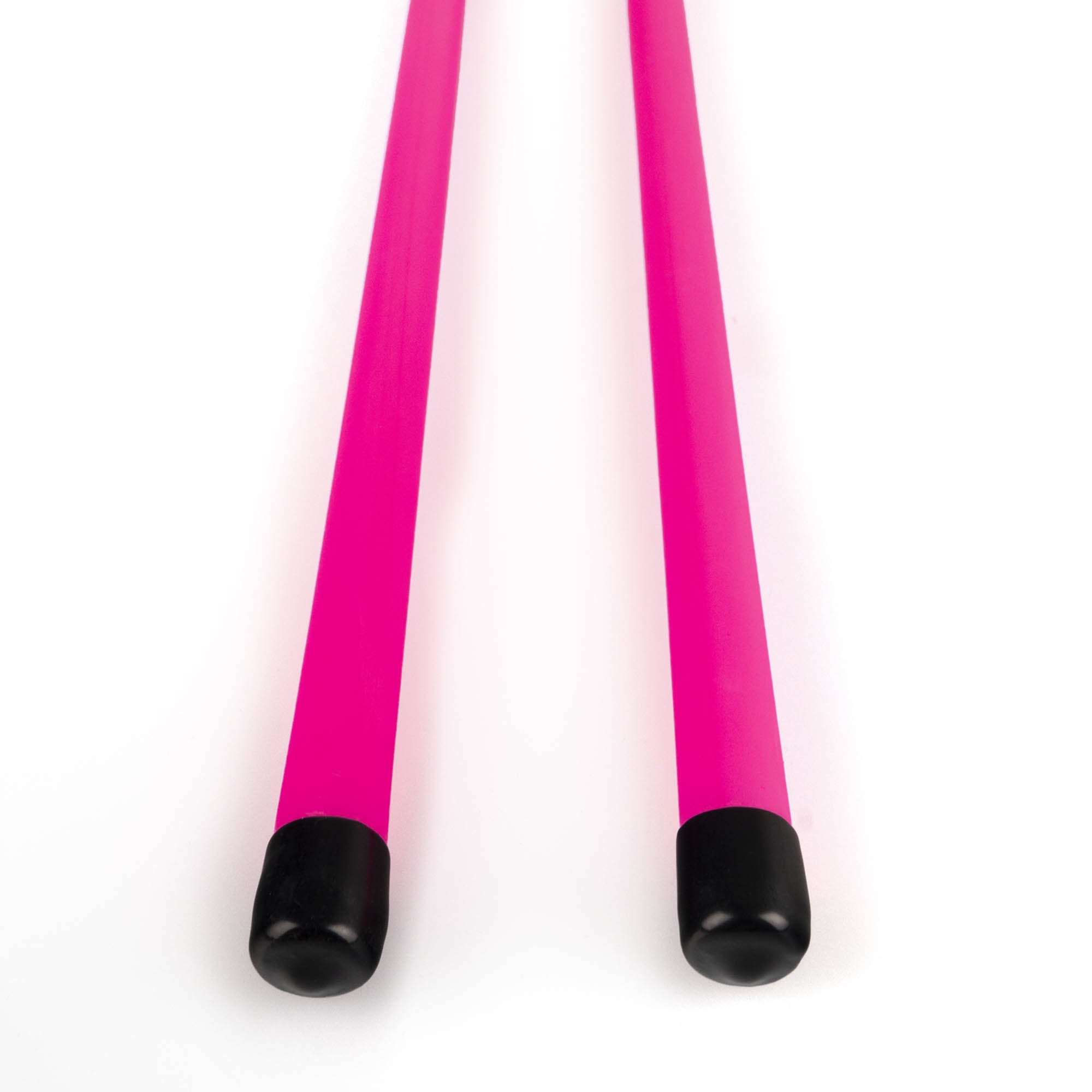 Close up of black caps at the end of UV pink devil sticks