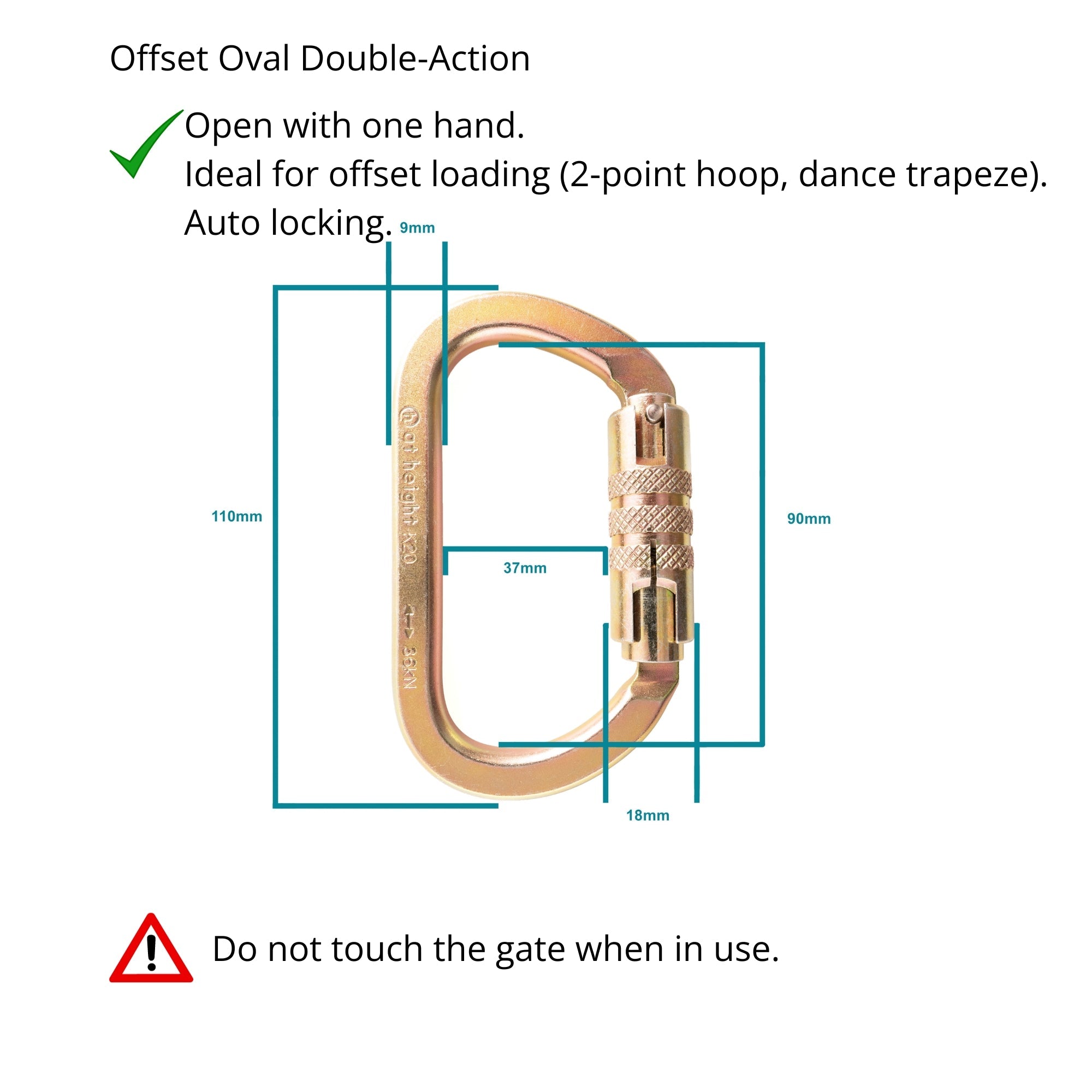 offset oval carabiner info and measurements